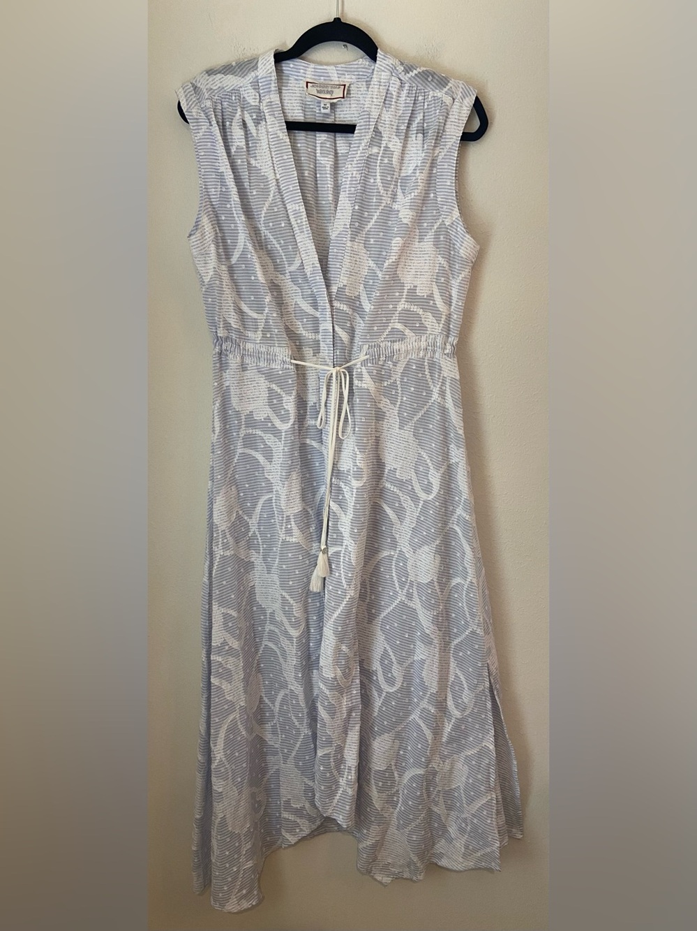 Johnny Was Workshop Flore Seersucker Asymmetrical Embroidered Cotton Midi Dress - Picture 3 of 12